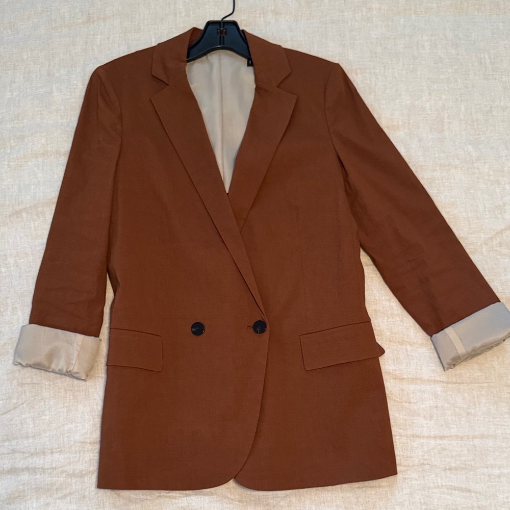 Theory Straight stretch blazer, warm brown, partially lined (not for winter).